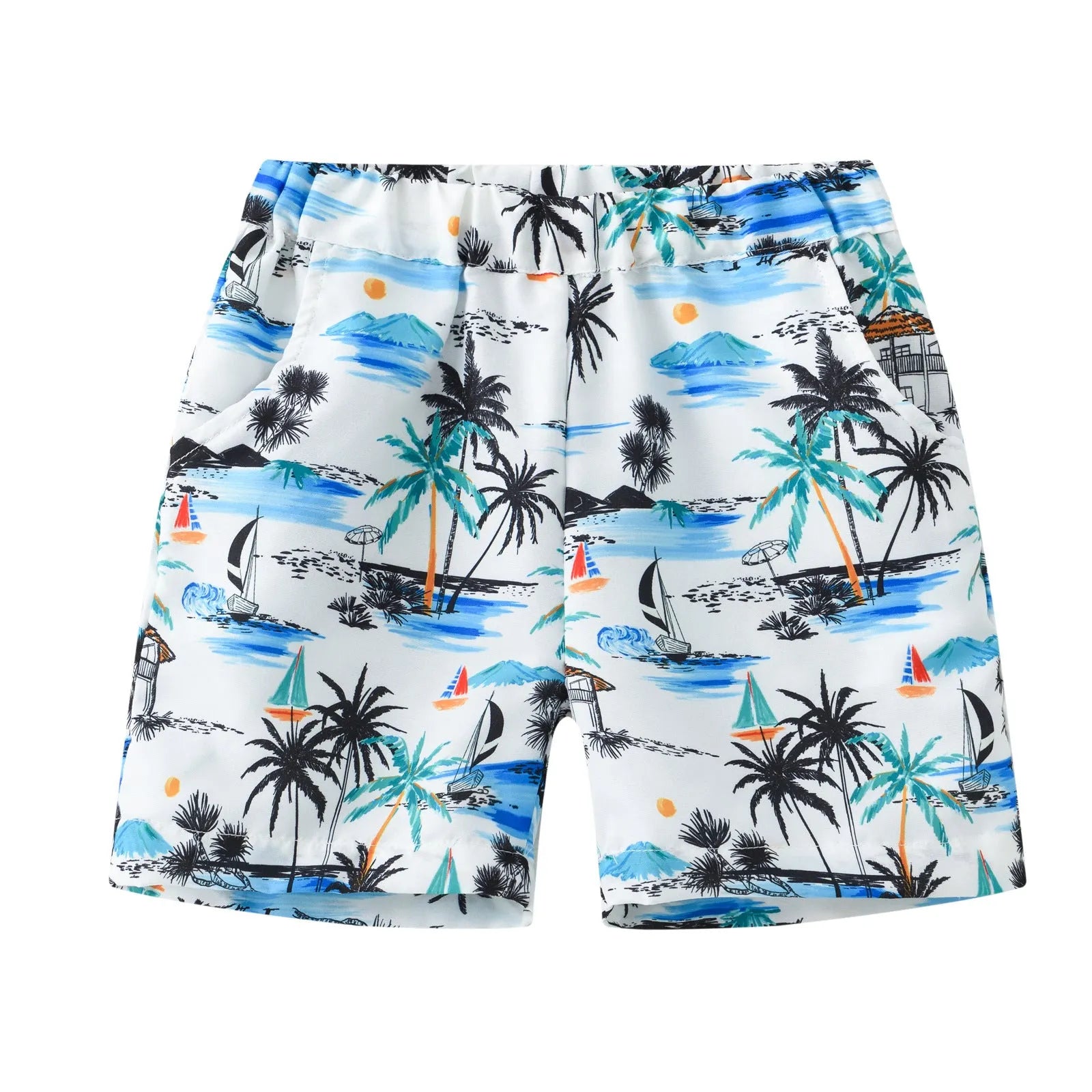 Fashion printed coconut multi-color thin beach pants for children, summer shorts with hairband belt