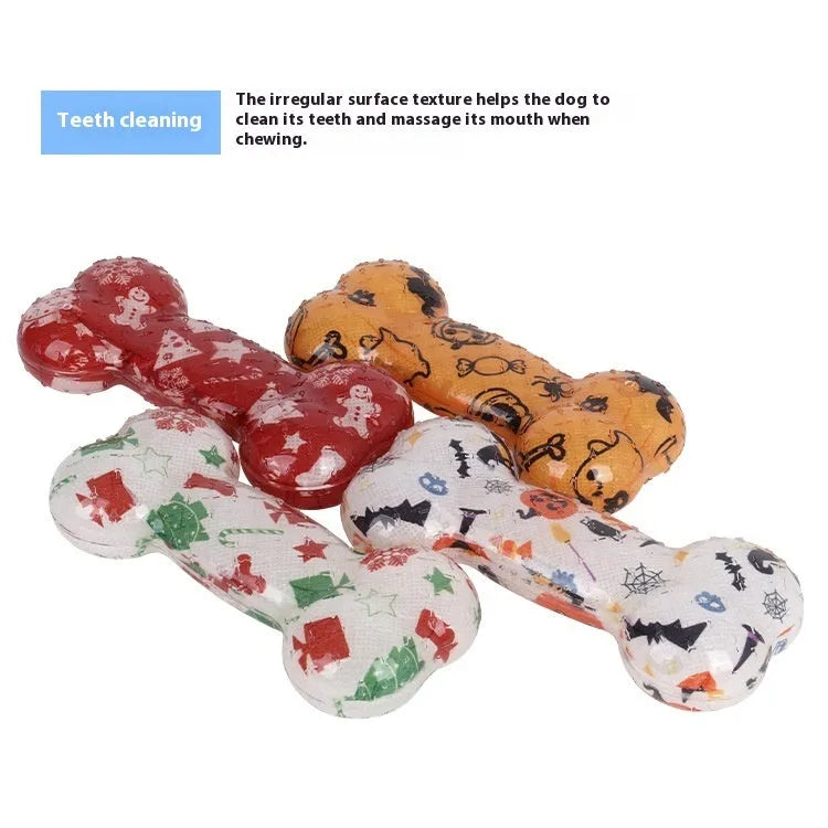 Printed bone TPR material nibbling sound toy for dogs in Christmas red colour