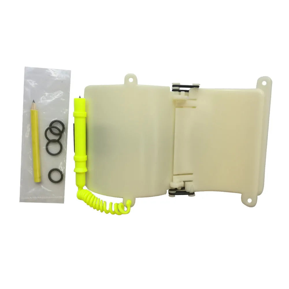 White luminous ABS wrist writing board for underwater diving communication with pencil and spare O-ring