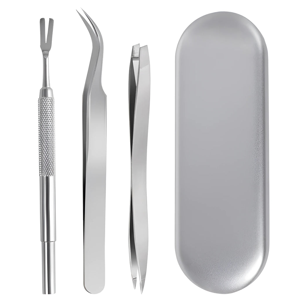 Silver stainless steel tick clip 3-piece set for dog and cat parasite removal