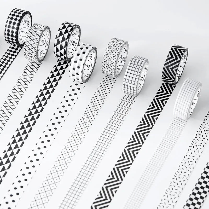 Paper tape roll 15mm x 7m for DIY hand account, shown in Lattice, Wave point and Weave options