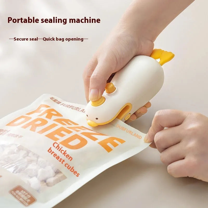 Yellow duck rechargeable sealing machine with animal jacquard design and charging cable