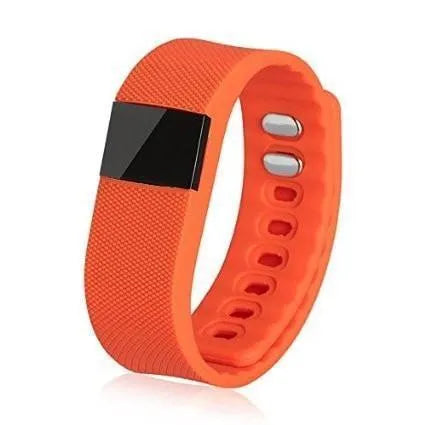 Colourful plastic bracelet pedometer showing step distance calorie tracking on wrist