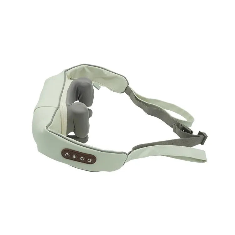 Blue rechargeable electric neck and back massager showing foldable design and compact 230x135x160mm size