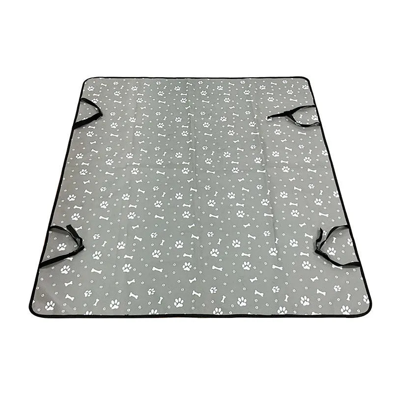 Water-resistant cloth car pet mat for rear seats, shown in multiple colour and print options for dogs.