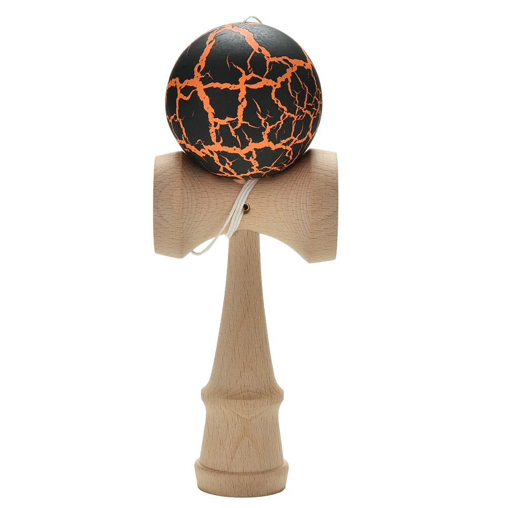 Bamboo kendama toy with crack pattern, 18.5cm wooden handle, 5.5cm ball, and seven colour options