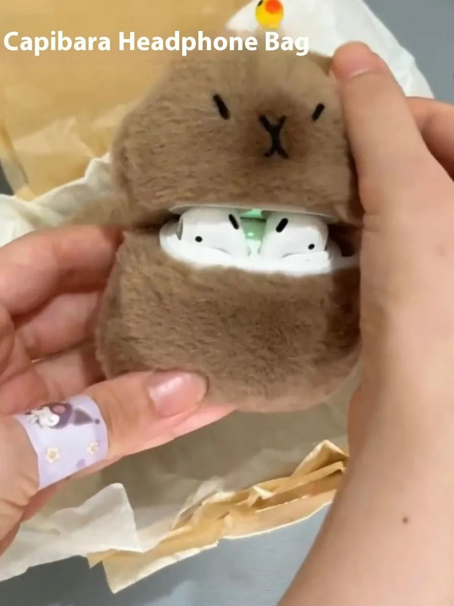 Capabala capybara earphone case for AirPods Pro2 with hanging ornament and pop ring, on white background