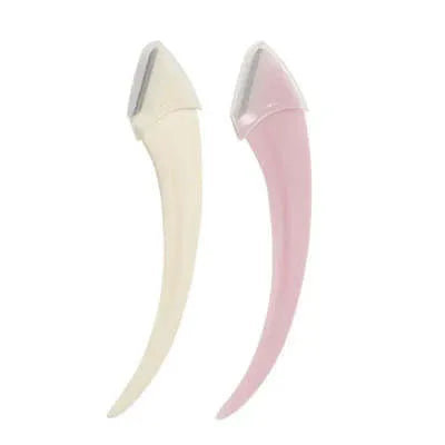 Curved moon shape eyebrow trimming knife with comb in white and pink colours