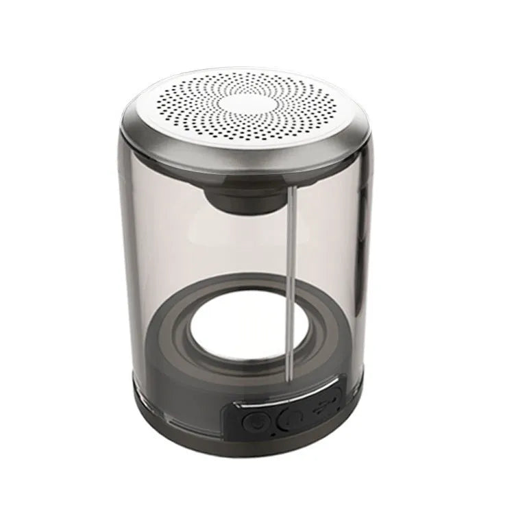 Transparent Bluetooth speaker with dual-radiation bass, magnetic suction cup, 65x80mm, black finish