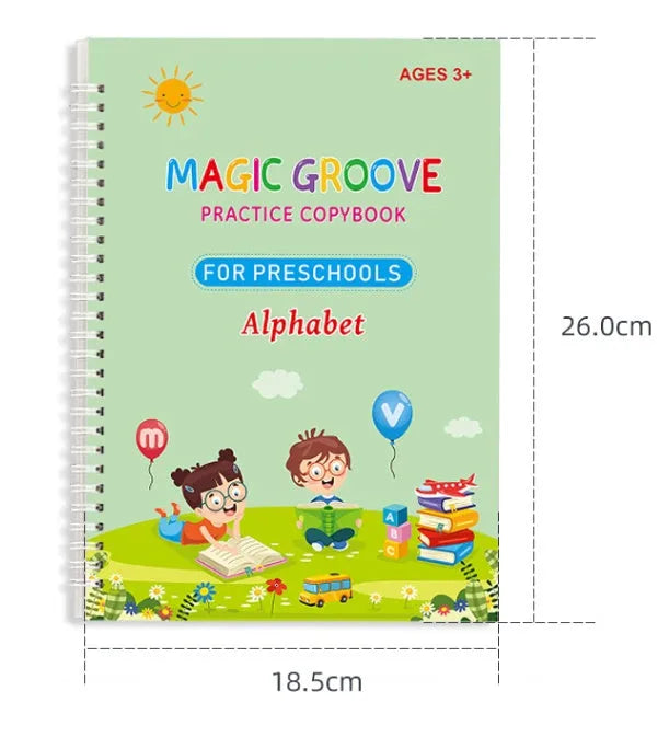 English children's groove magic practice double-sided notched post calligraphy copybook with ten pen refills and pen