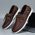 Men's British-style casual shoes with round toe and flat heel design in solid colour options