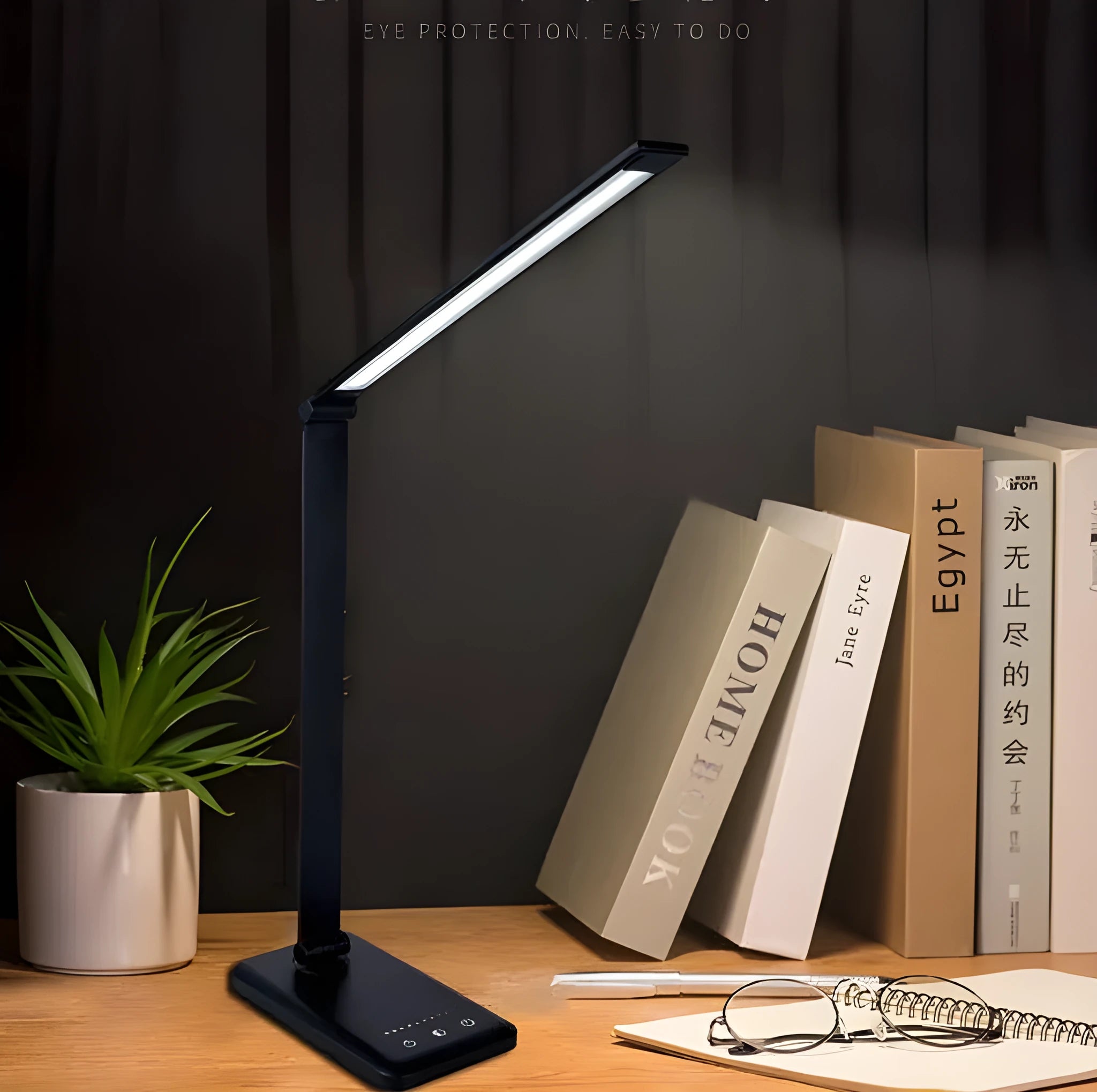 Wireless charging LED desk lamp with rotating head and USB port, Black colour