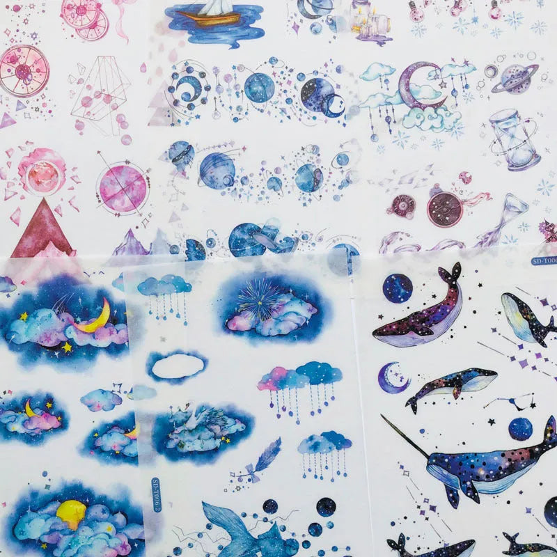 Abu Japanese paper sticker set with fantasy stars design measuring 10.5cm by 14.1cm
