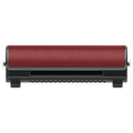 USB car fan for rear seats in black, brown, or red with a long cable on a car headrest.