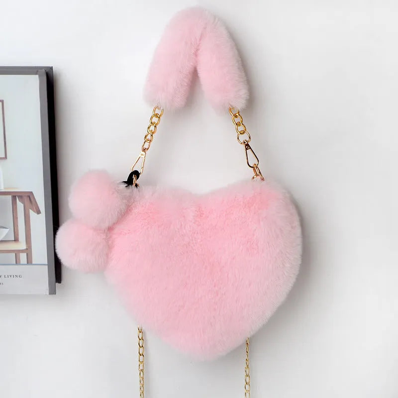 Love Bags soft plush heart-shaped handbag for women with detachable shoulder strap