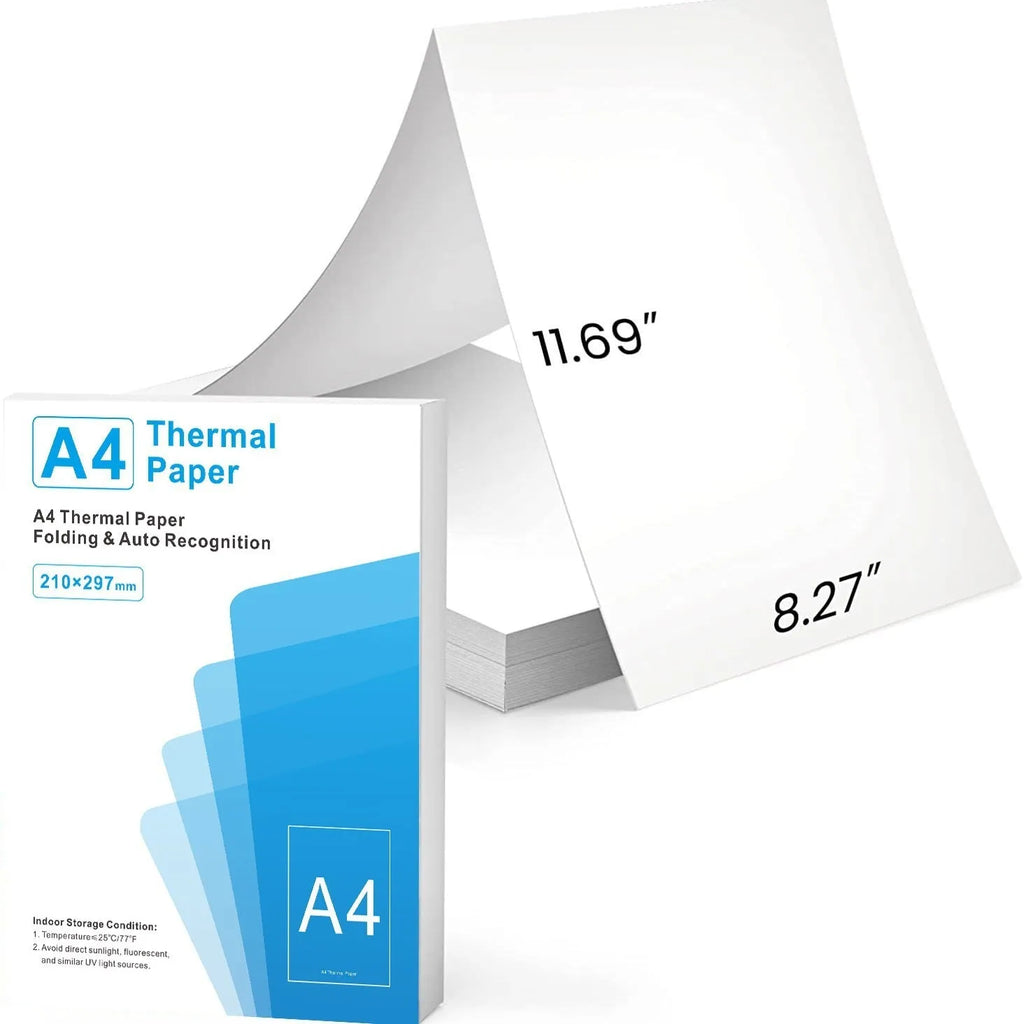 White A4 thermal printer paper sheets with quick-drying thermosensitive coating