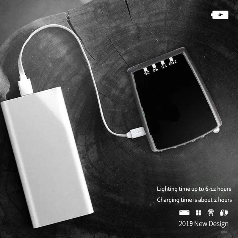 USB rechargeable cap lamp with 6 LED sensor headlamp, cap clip, 5 x 6.2 x 2.1cm ABS body, available in red, blue, orange, or black