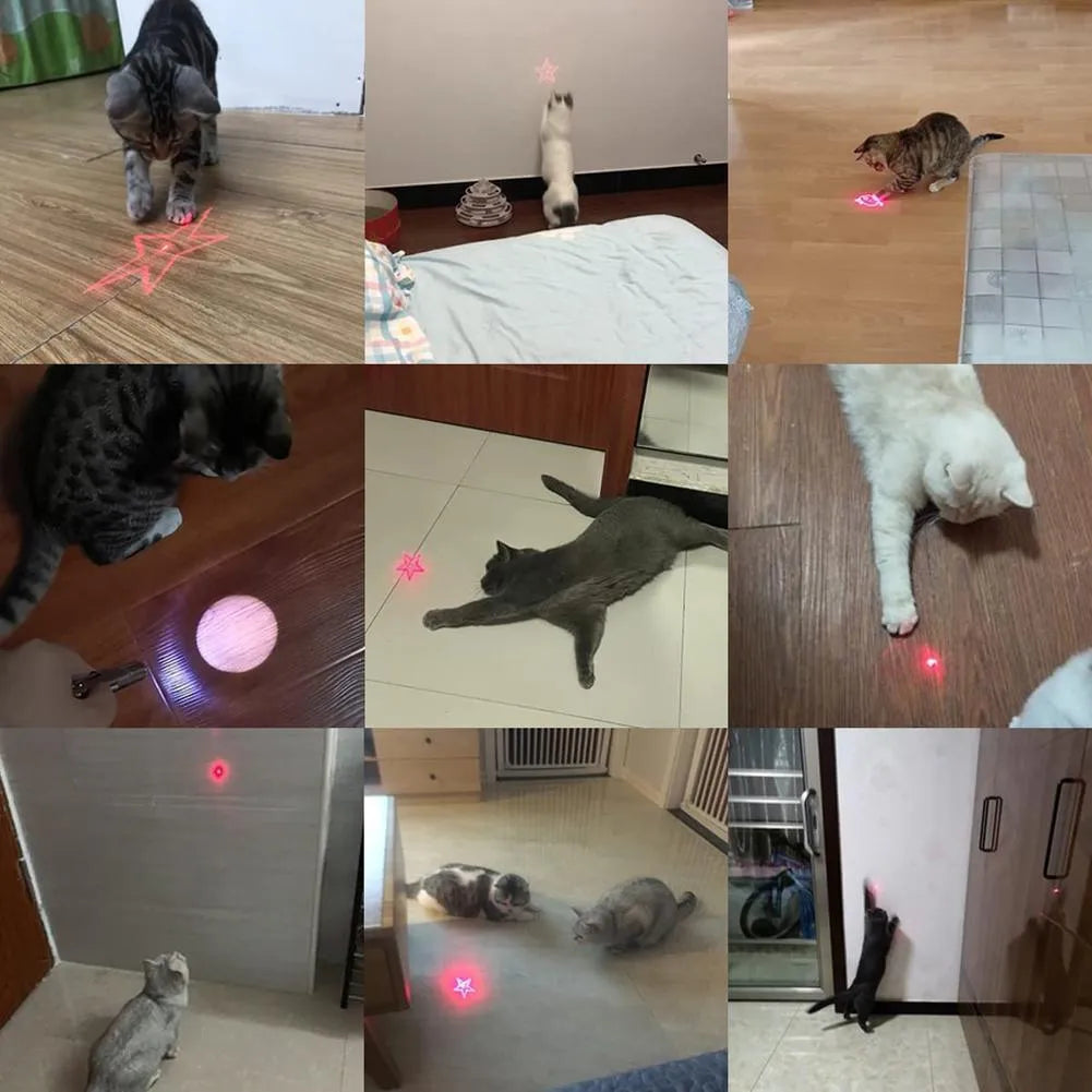 Pink and black infrared cat teaser key chain toy measuring 5cm by 2.5cm with USB charging port