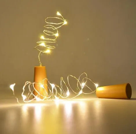 Silver wire LED string lights with bottle stopper for wine bottle decoration