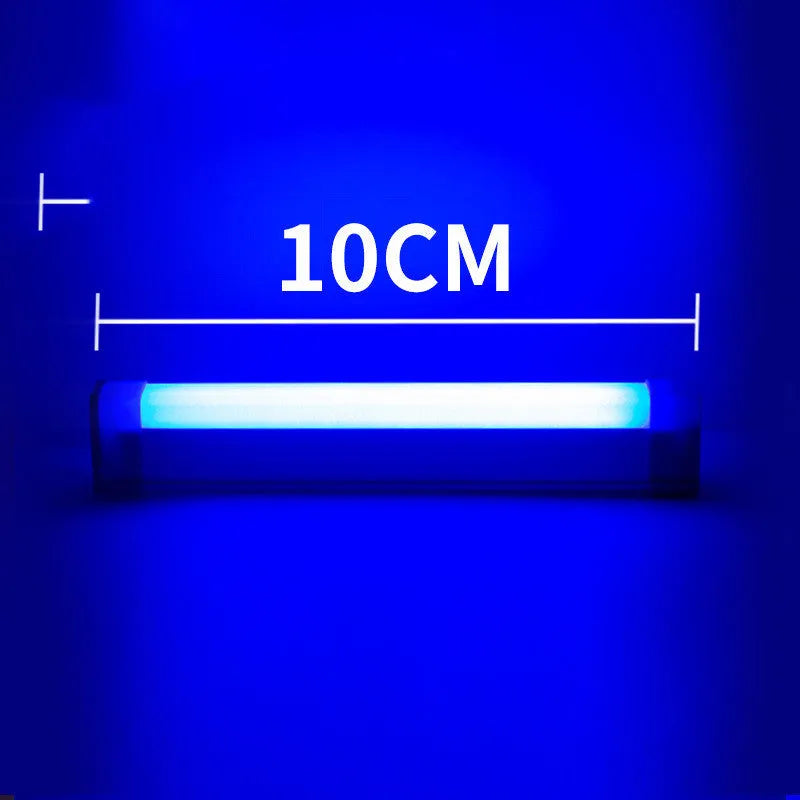 Blue and purple rechargeable LED tube light with dimmable settings for photography and room ambience.