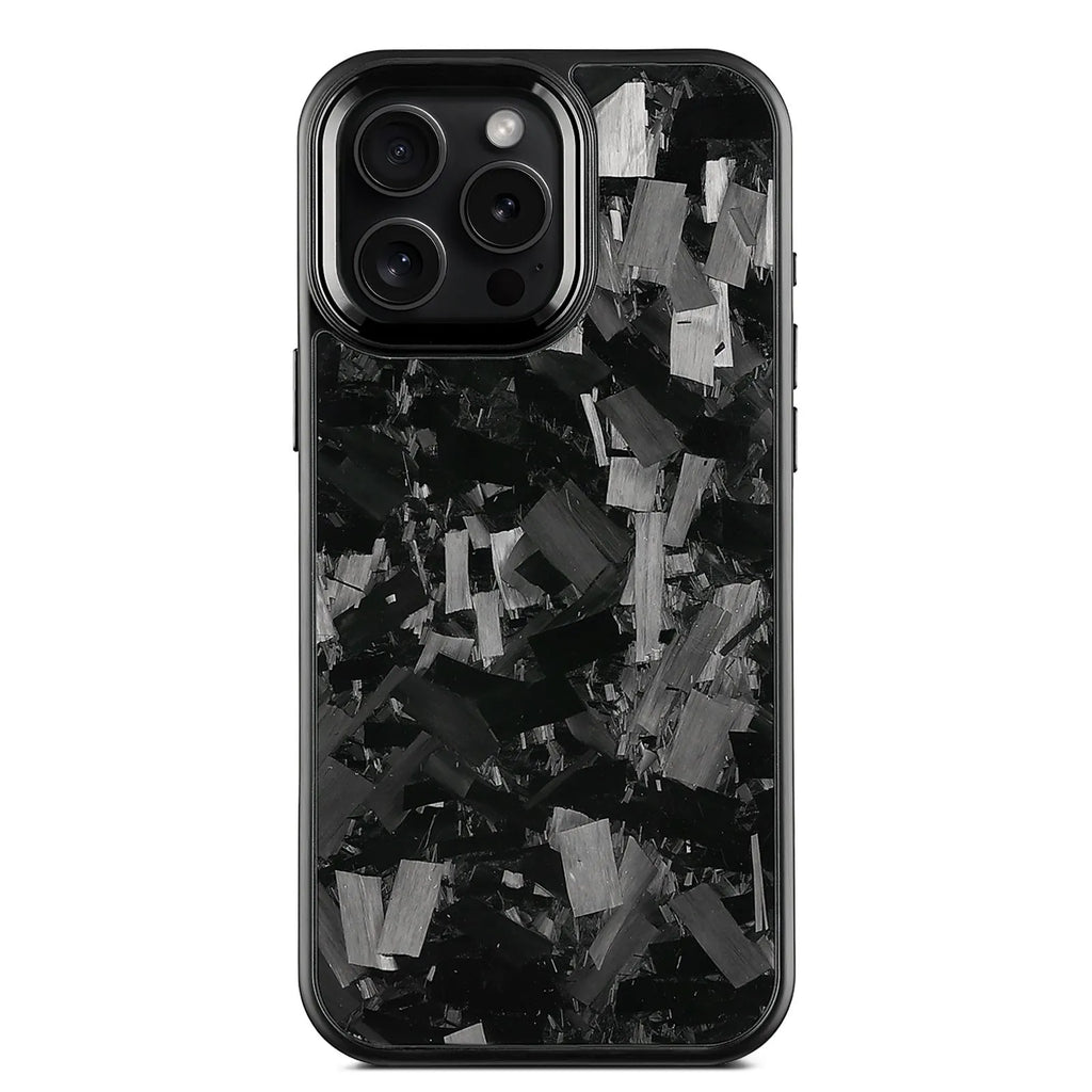 Metal frame forged pattern carbon fibre mobile phone protective shell with magnetic back in black and gold