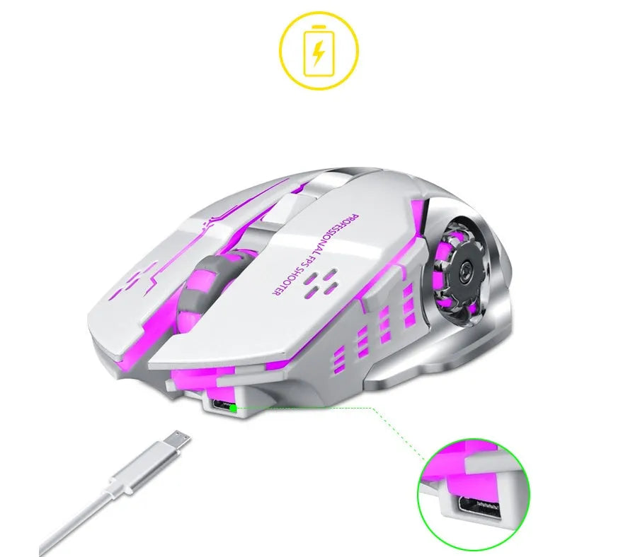 Wireless charging mouse in black or white with six buttons and 2400dpi resolution