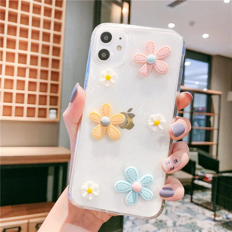 Soft rubber iPhone case with new year's flowers and heart design for multiple iPhone models