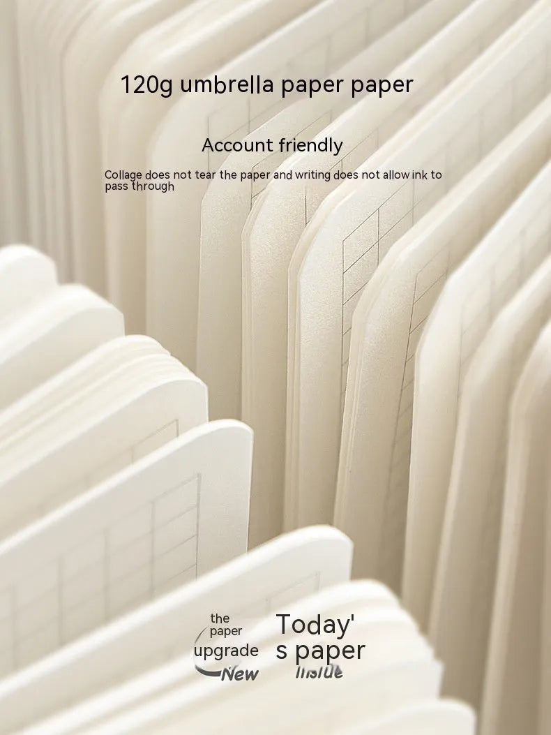Square white diary with checkered pages, 148mm by 148mm, with decorative stickers.
