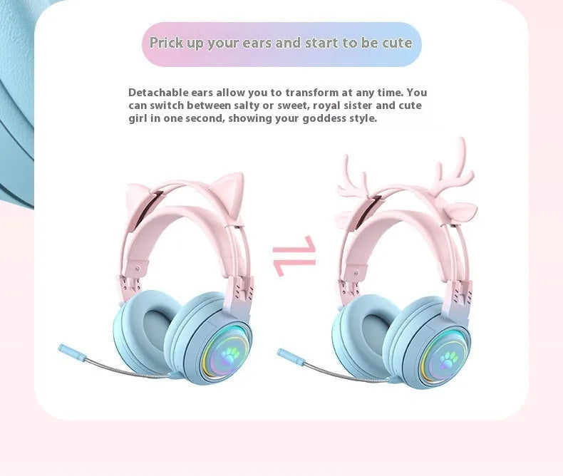 SY-T25 wireless Bluetooth headset ABS, gradient pink and blue colour, e-sports style design
