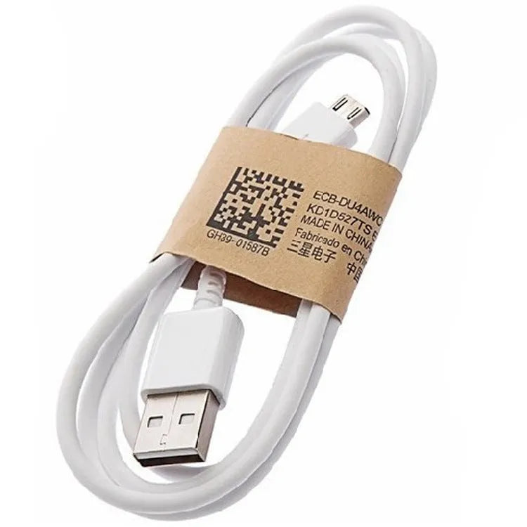 Black and white Android Micro USB data charging cable, 1 metre long with PVC coating.
