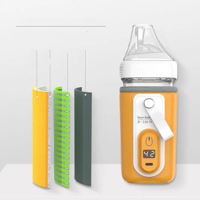 Baby bottle warmer USB portable constant temperature heating faux leather cover green pink