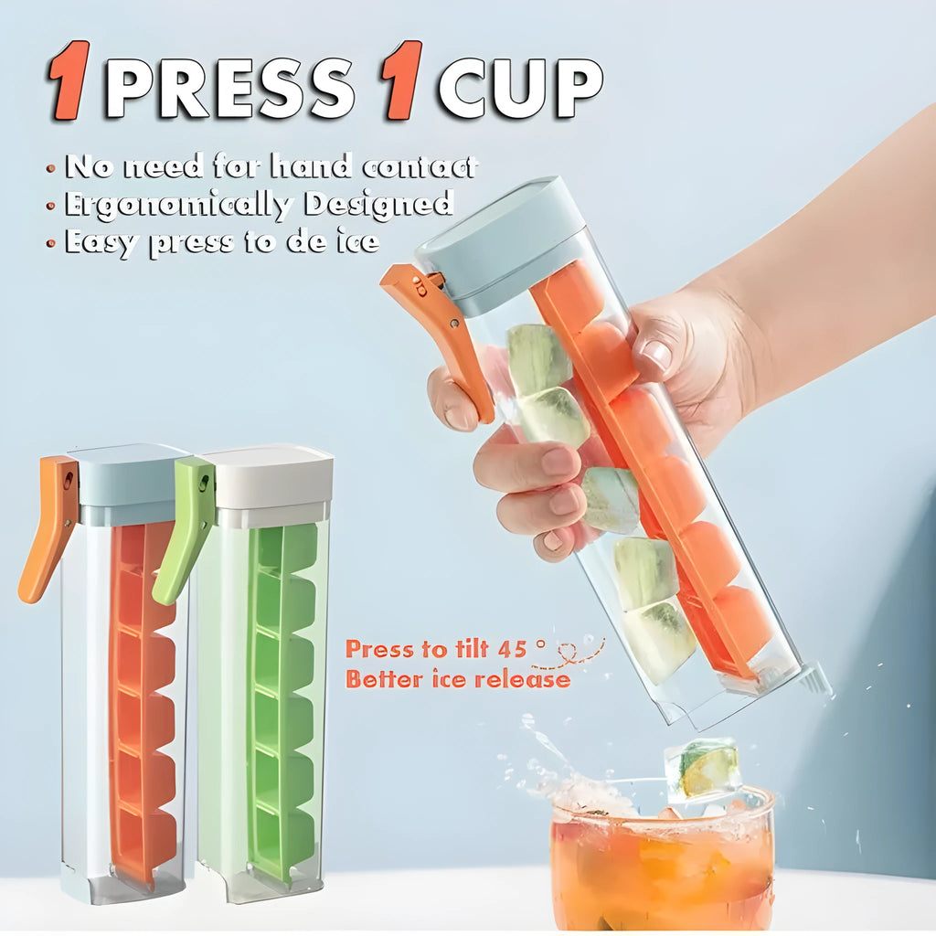 Food-grade PET ice cube tray with storage box, 1 litre, press-release, Maldives colour or Pearl White