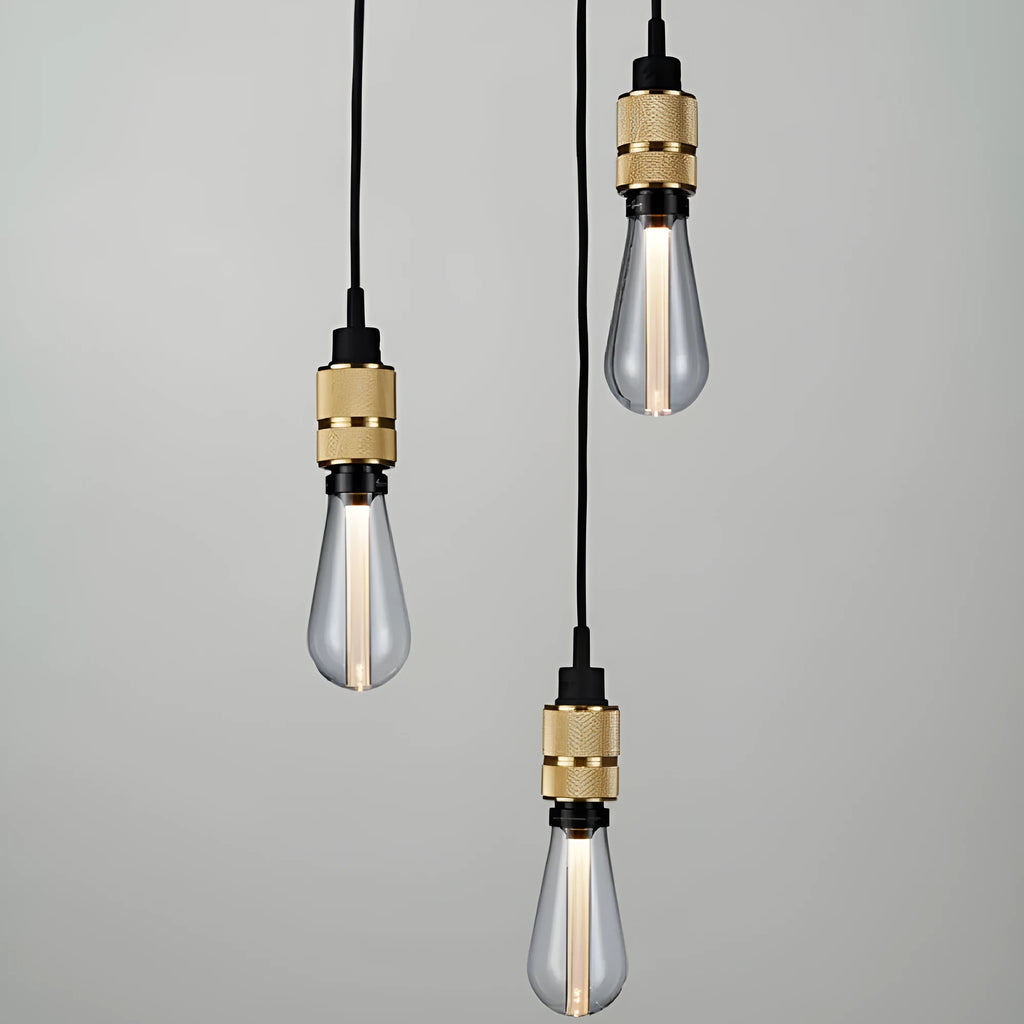 DIY retro chandelier assembly kit showing braided power cord and electroplated lamp holder in chrome finish.