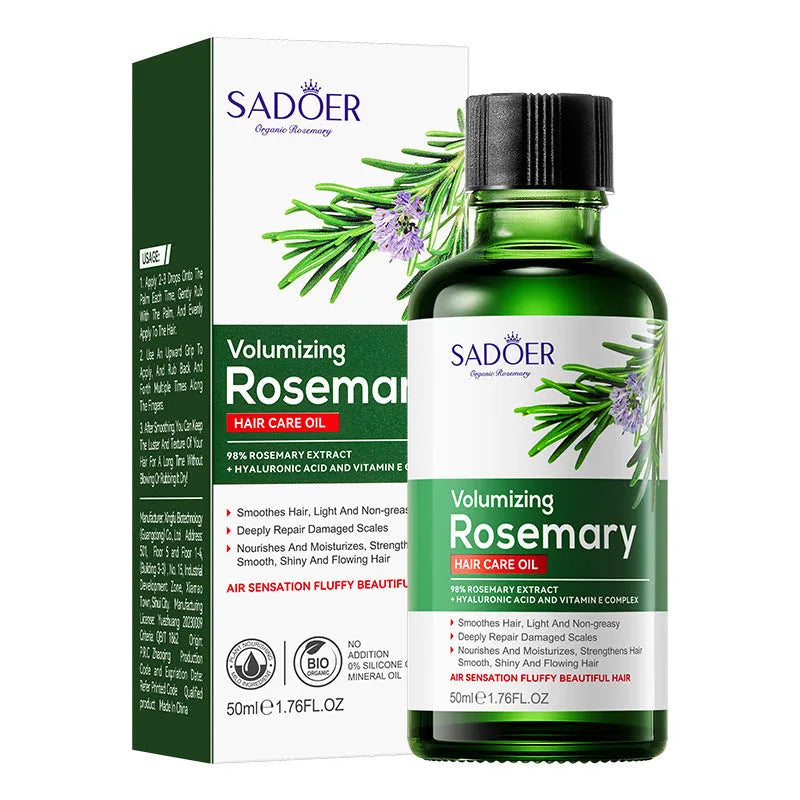 Green rosemary hair care essential oil 50ml bottle for dry and frizzy hair, with 500ml shampoo and conditioner options