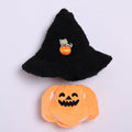 Halloween pumpkin doll clothes with black hat, plush doll outfit and hat set for doll or hanging ornament use