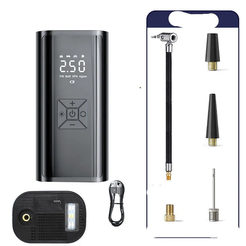 Portable car electric tyre pump with digital display and 15cm inflatable tube