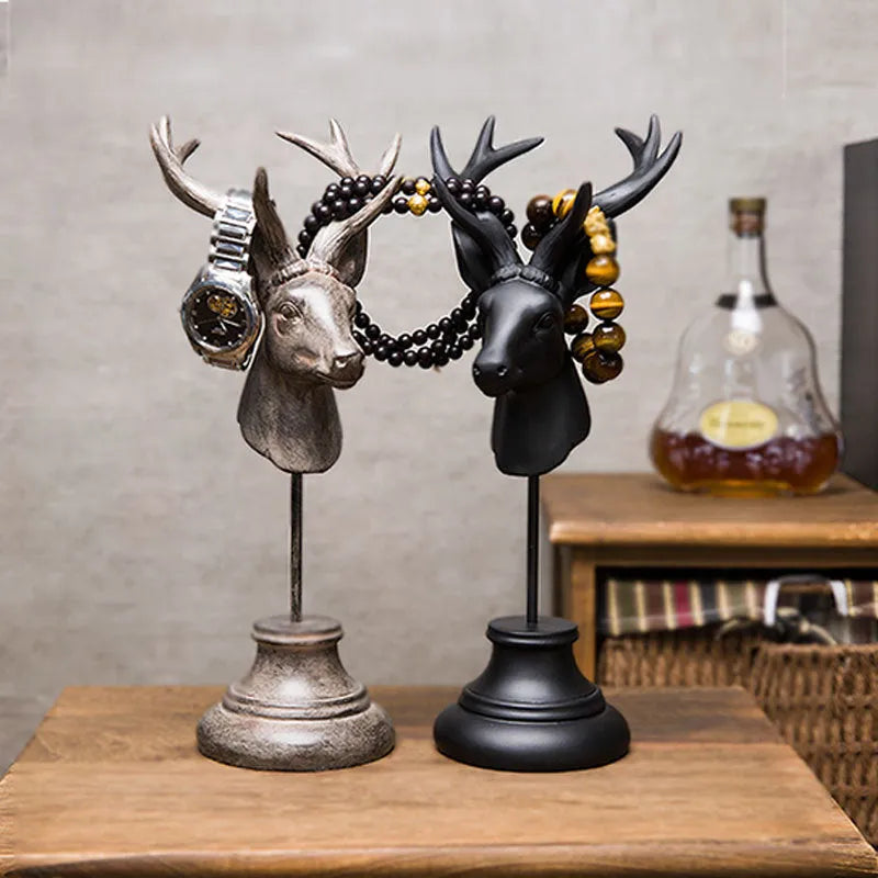 Natural resin animal ornament for home decor in black, white, or wood colour, 32cm tall.
