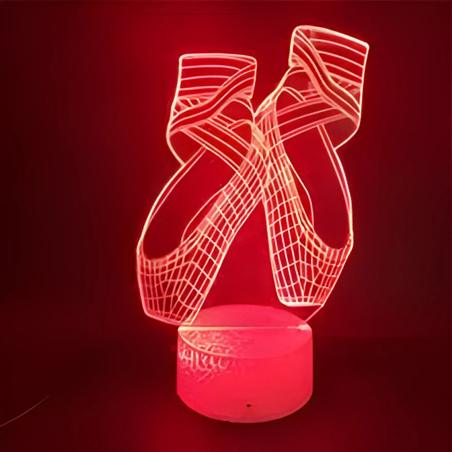 3D ballet dancer silhouette night light with colourful LED illumination on acrylic panel and ABS base