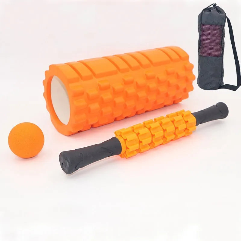 33cm black six-piece foam roller set with gear massage bar stick