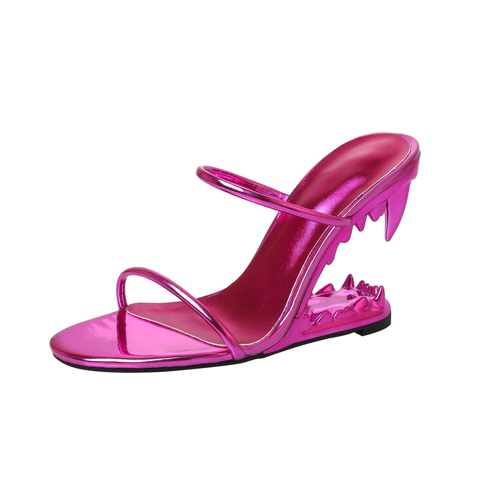 Women's PU high heel slippers with profiled heel, round toe, available in multiple colours including silver and black