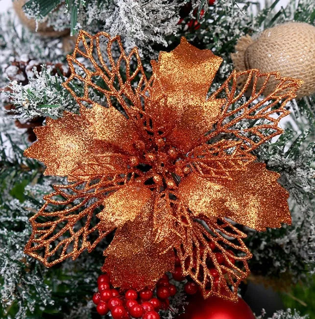 Gold glitter Christmas tree wreath 16cm diameter on white background