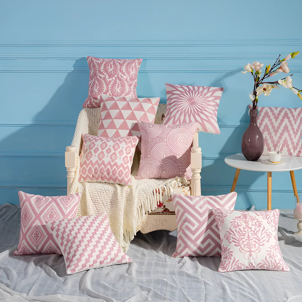 Geometric cotton embroidered pillowcase 45x45cm single-sided cushion cover with invisible zipper