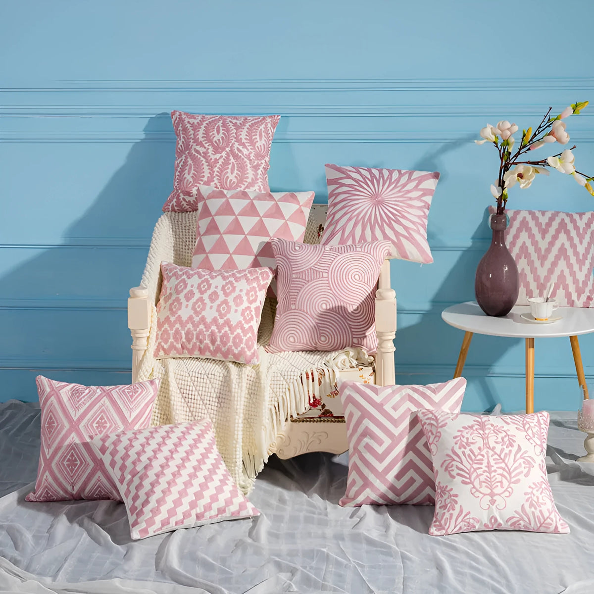 Geometric cotton embroidered pillowcase 45x45cm single-sided cushion cover with invisible zipper