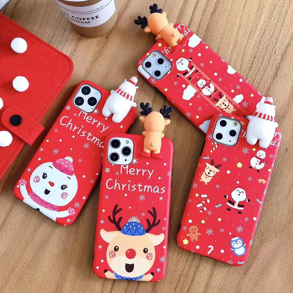 Red and green Christmas-themed silicone back cover case for an iPhone