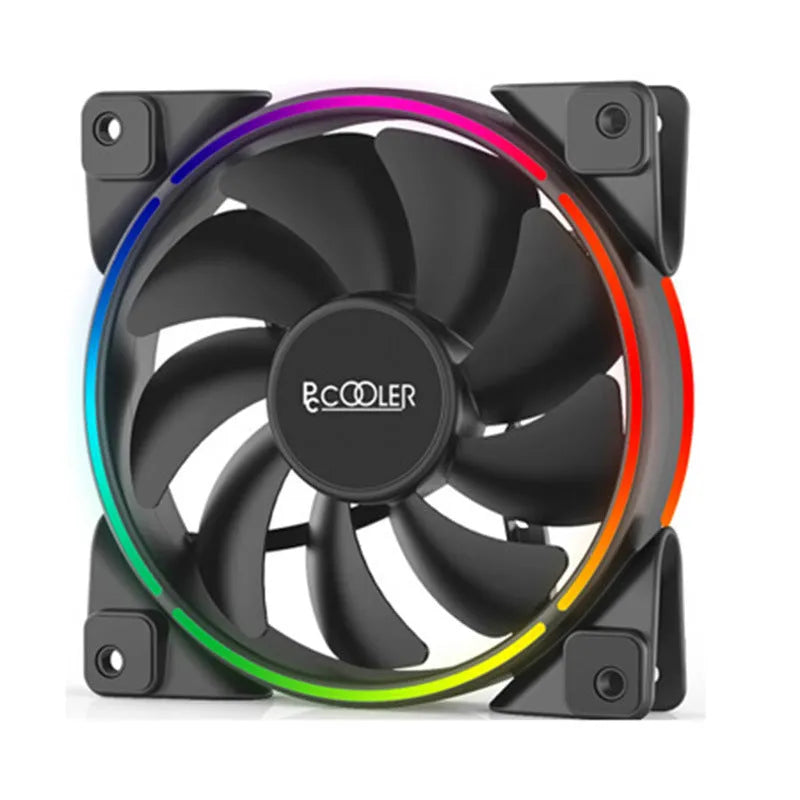 Three black 120mm RGB PC cooling fans with illuminated blades