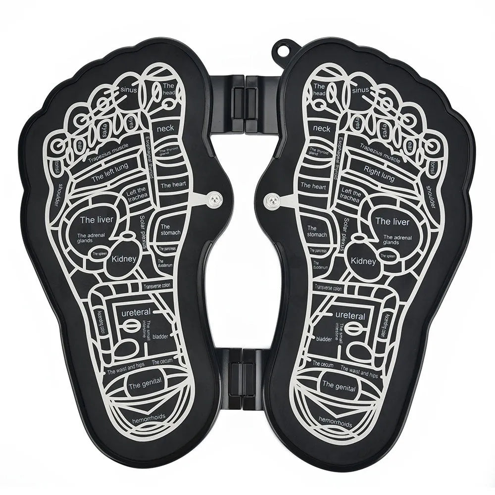 Black foldable EMS rechargeable foot massage mat with acupressure points, polypropylene, 30x29x1 cm