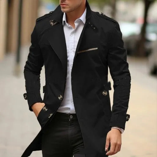 Men's solid colour cotton casual jacket with lapel collar and side pockets in army green.