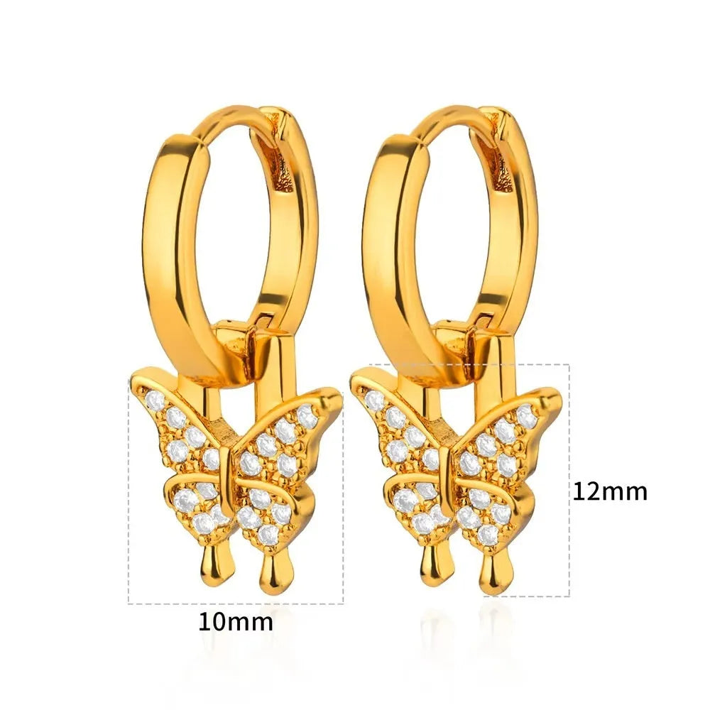 Women's irregular geometric butterfly earrings with copper construction and heart, bow, star elements