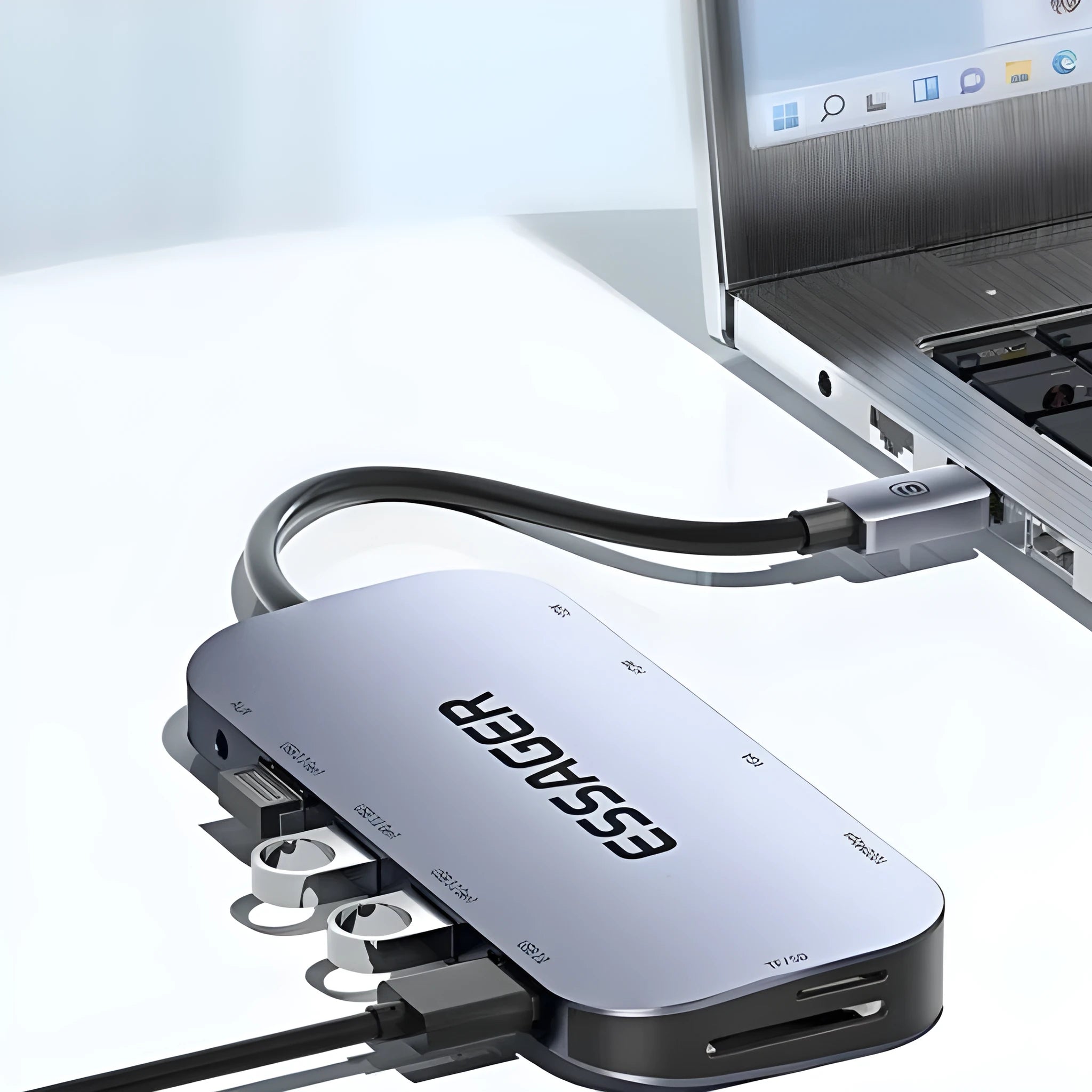 11-in-1 USB-C expansion docking station with Gigabit Ethernet port and a 20cm attached cable.