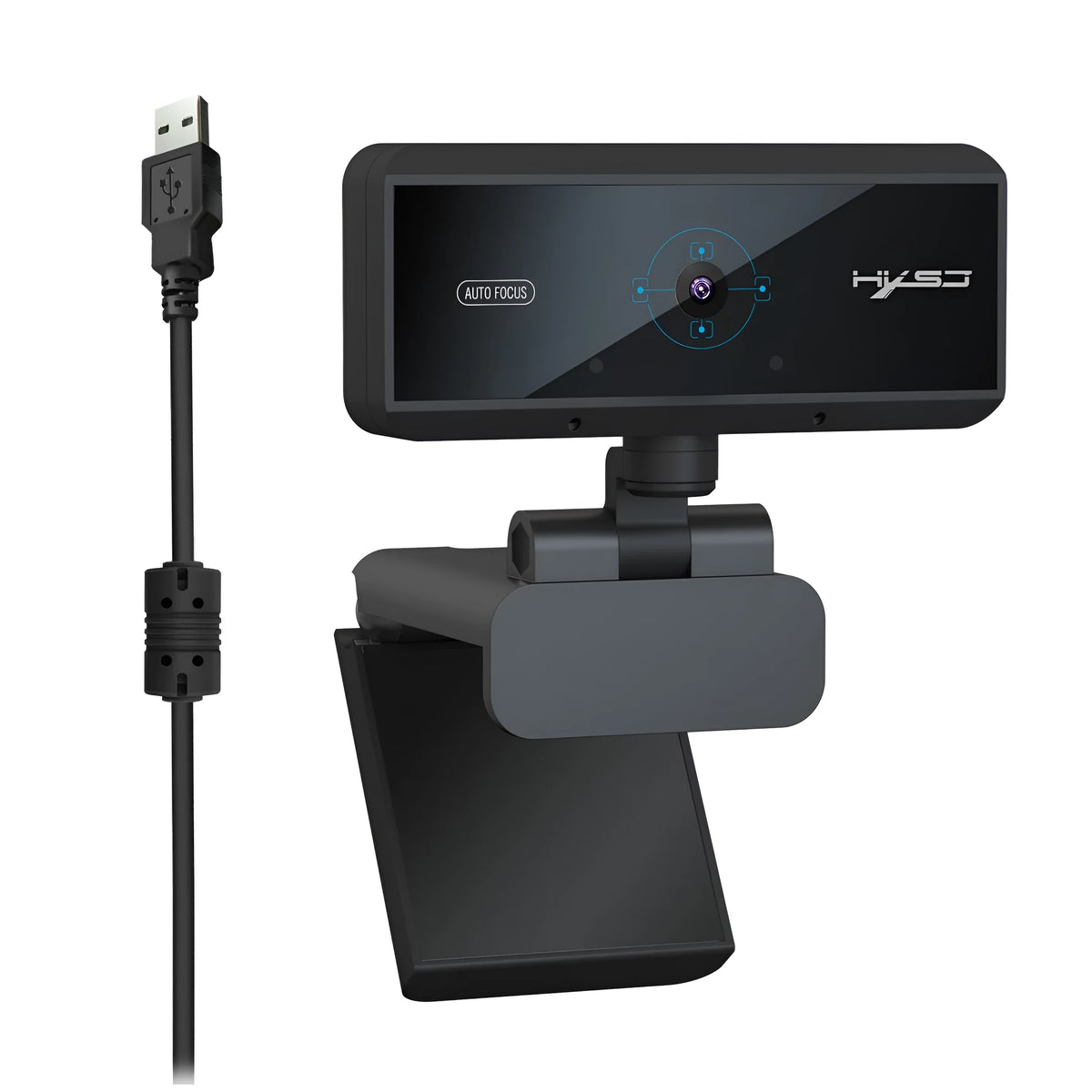 Black USB 2.0 desktop video camera with 5MP CMOS sensor, autofocus, 2592x1944 resolution, and 1.7m cable
